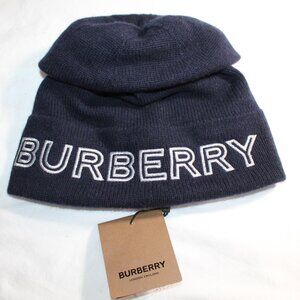 NWT Burberry Intarsia Embroidered Logo  Beanie Cap Knit 100% Cashmere One Size